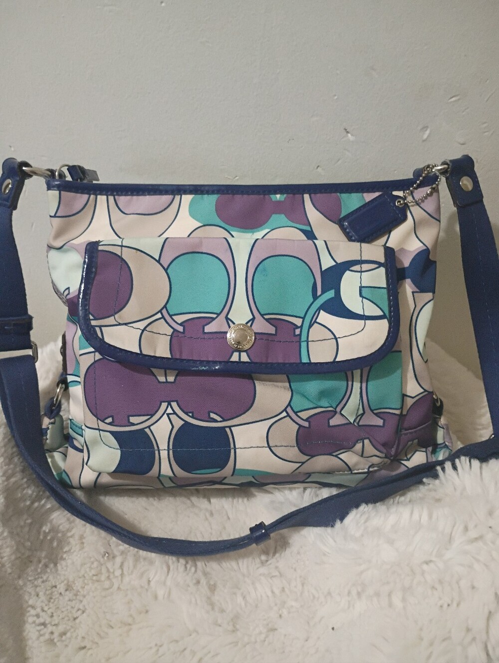 Coach Multicolor Geometric Crossbody Bag - Blue, Teal, Purple